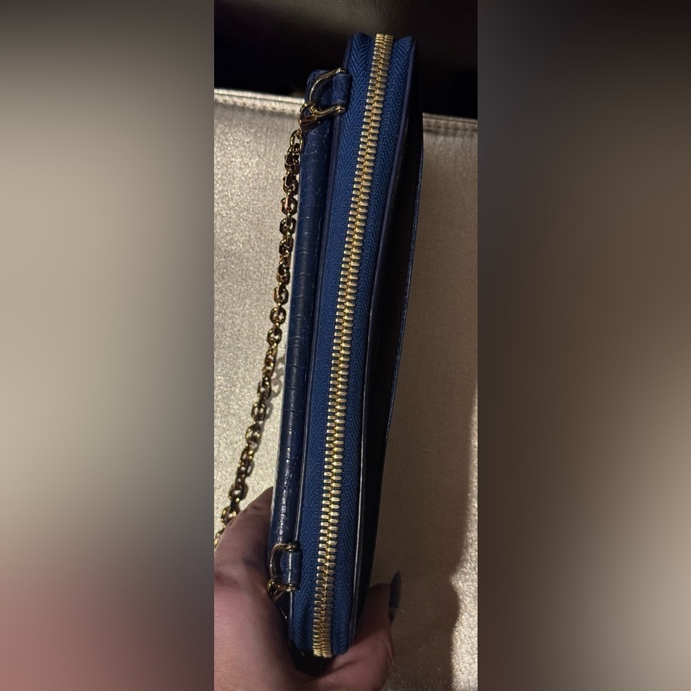 MCM Blue Leather Croco Print Exclusive Korean Edition Wallet on Chain RARE - Picture 15 of 16